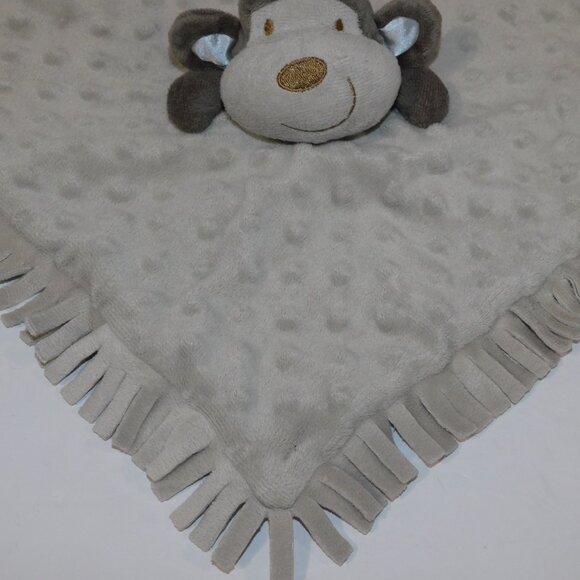 Elegant Baby Gray Monkey Plush Security Blanket Fringe Trim Baby Lovey Nunu - Picture 3 of 7